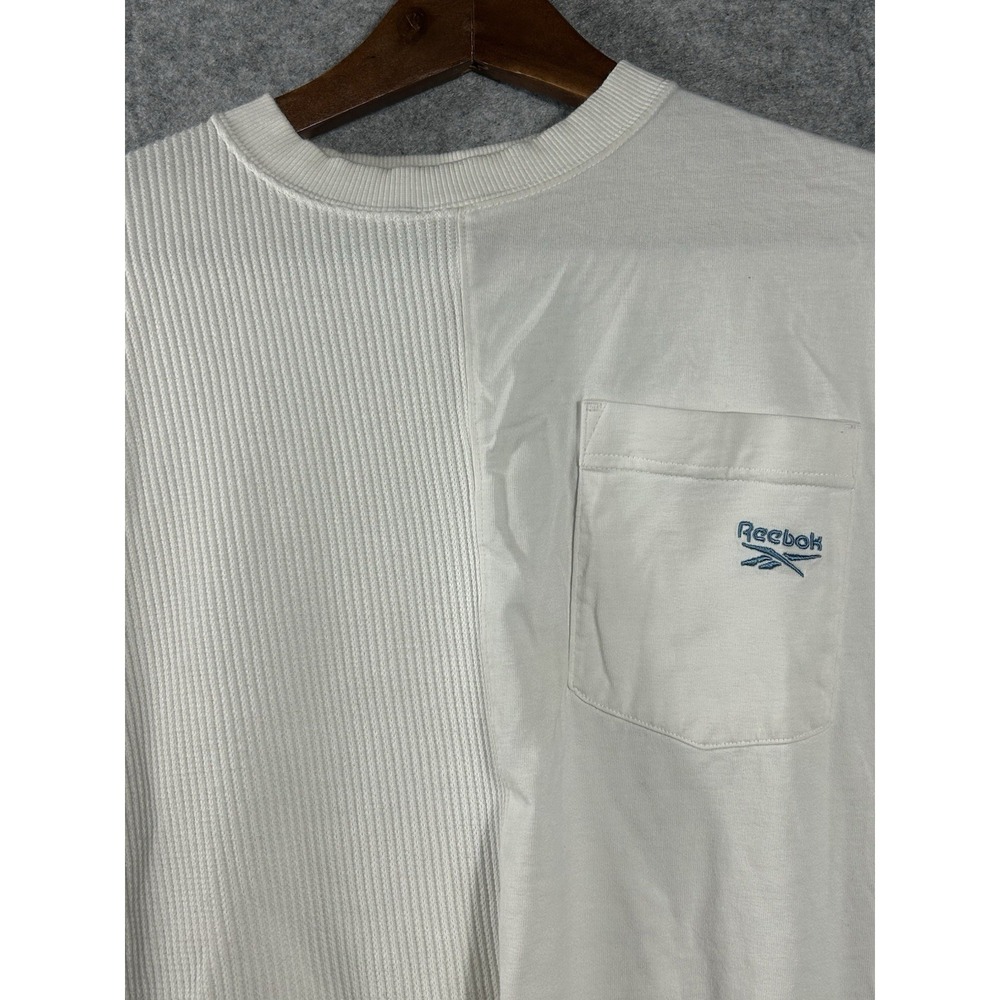 Vintage Reebok Split Fabric Pocket T-Shirt White Ribbed XL Embroidered Logo Tee